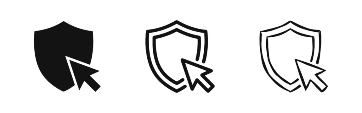 Cyber Security Shield with Cursor Icon Set - Data Protection and Internet Safety