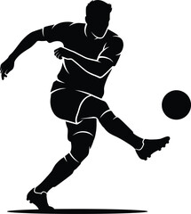 Fototapeta premium Black and white silhouette of a soccer player kicking a ball with football recreation athletic competition silhouette