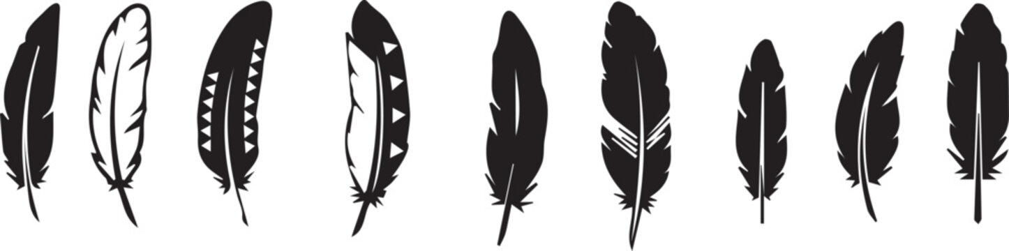 Black feather icons set