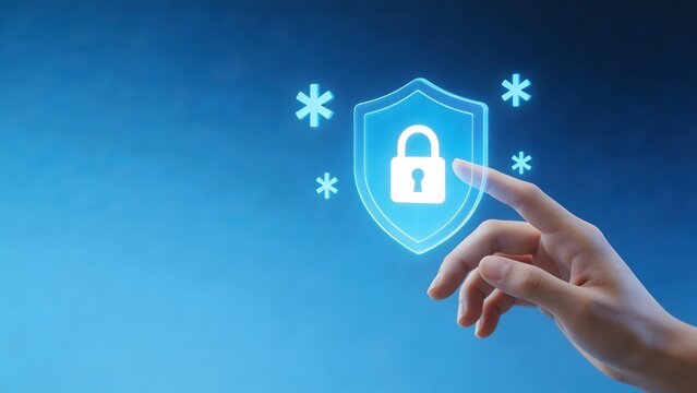 Hand touching digital security icon