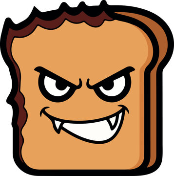Sinister Toast Slice with Vampire Fangs and Angry Expression Cartoon Character