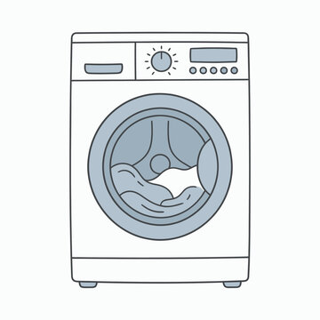 Washing Machine Hand Drawn Flat Vector Laundry Appliance Isolated on White Background
