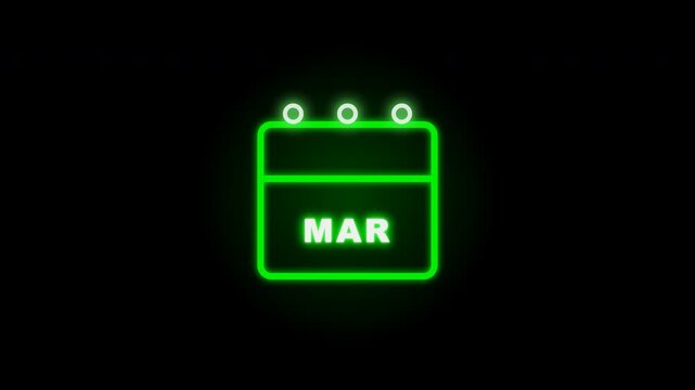 March calendar symbols glowing green across dark void for business event scheduling