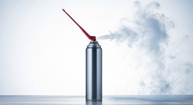 Spray can, aerosol canister, metal cylinder, red nozzle