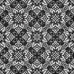 Fototapeta premium Intricate Black And White Floral Pattern Design For Artistic Background Use