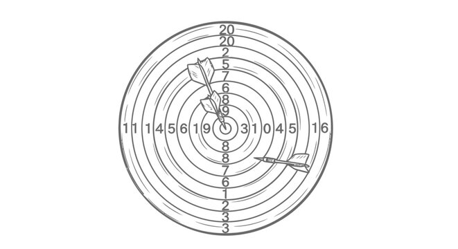 Dartboard with arrow illustration target practice black and white line art
