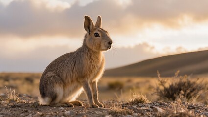 Naklejka premium Wild Patagonian cavy mara standing alert on the steppe in southern Argentina