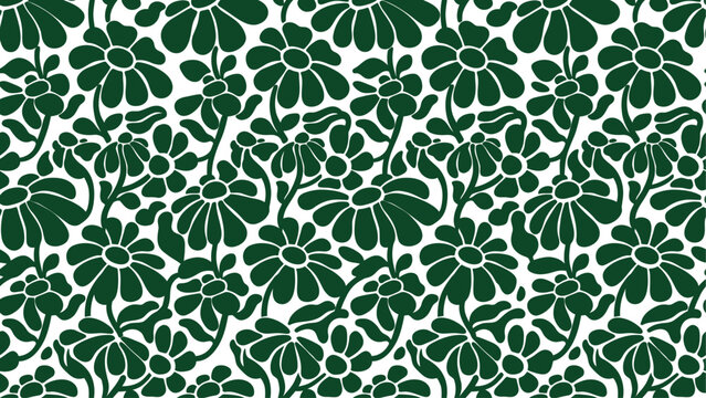 Seamless vintage dark green and white floral pattern