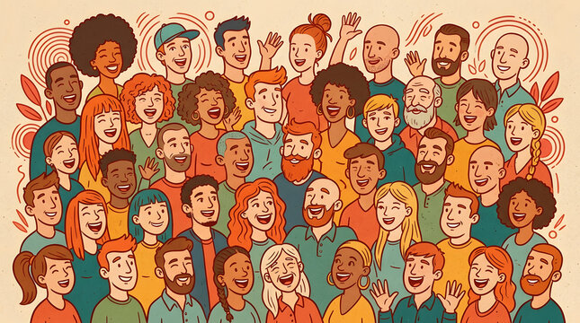 Diverse group of happy people faces.