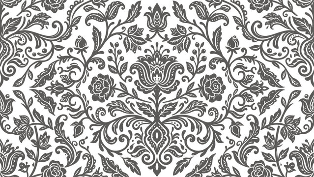 Seamless damask floral pattern. Classic vintage baroque ornament with roses and leaves.