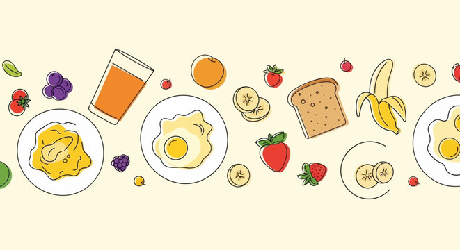 breakfast food seamless pattern with healthy eating concepts fresh fruit eggs and toast for morning meals and diet blogs