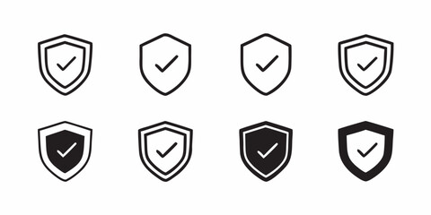Shield Icons With Checkmarks Black And White Vector Set © Usa