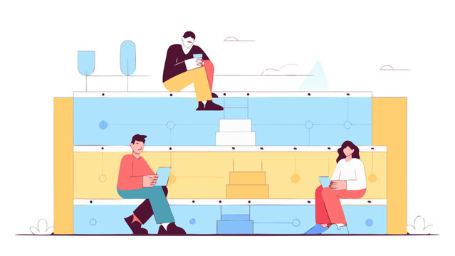 People Sitting on Benches and Ledges in 2D Architecture Plan Style