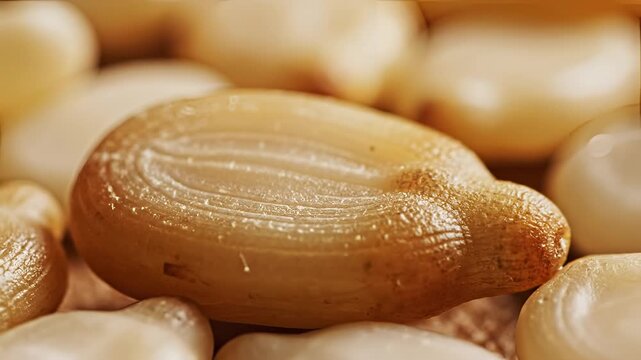 Closeup Macro Shot of a Single Peeled Peanut in a Pile of Peanuts.