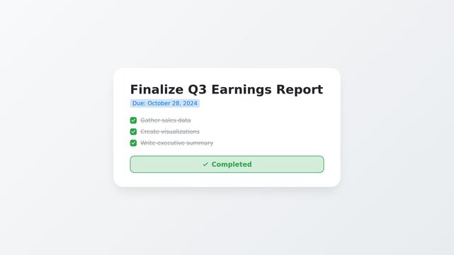Completing a Digital Checklist in a Task Manager App. Marking a Project as Done in a UI Animation. Finalizing a Business Report