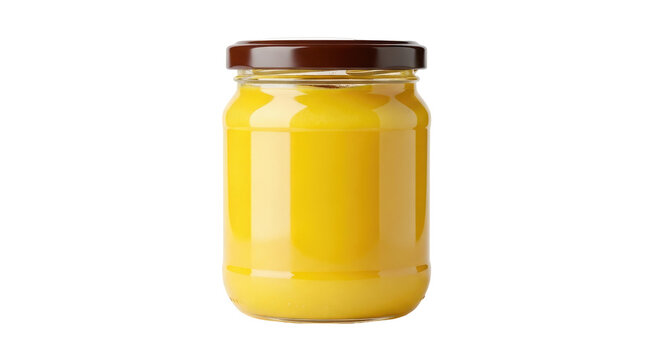 Yellow ghee in jar... isolated on a transparent background