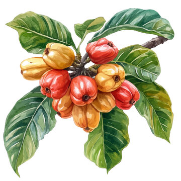 Ackee, watercolor vector, isolated on a white background.