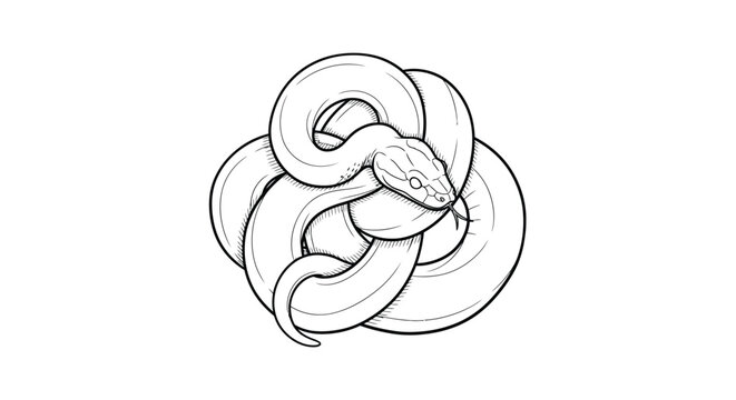 Coiled snake illustration black and white line art reptile design element