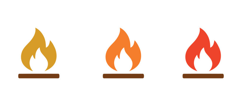 Three fire flame icons in yellow orange and red tones silhouette style