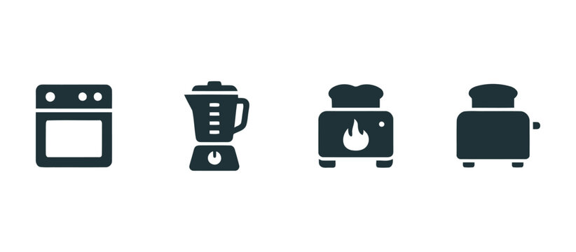 Silhouette of kitchen appliances including oven blender toaster and coffee maker