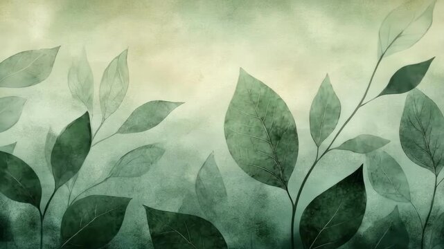 Elegant botanical background with green and teal leaf pattern