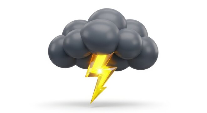 3D thunderstorm cloud, yellow lightning bolt, stormy weather icon