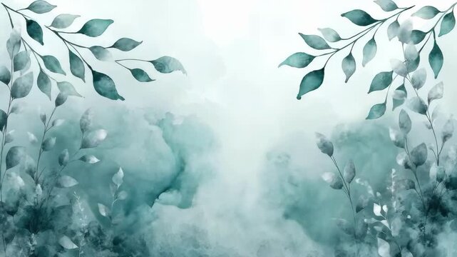 Elegant watercolor floral background with green leaves and soft hues