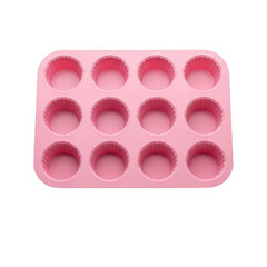Obraz premium Pink silicone ice cube tray with 12 slots isolated on transparent background