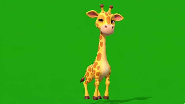cute cartoon giraffe dancing green screen