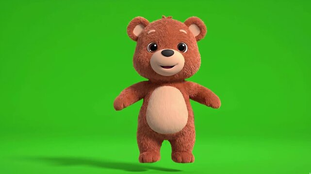 cute cartoon bear jumping green screen
