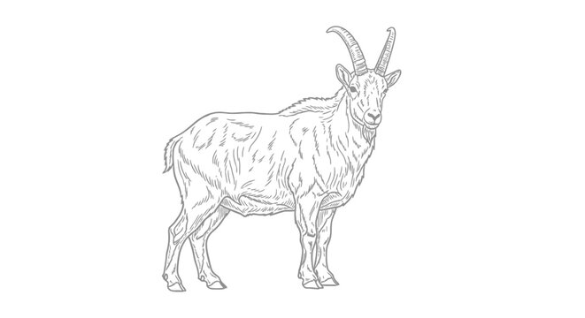 Alpine ibex sketch detailed line art of wild mountain goat