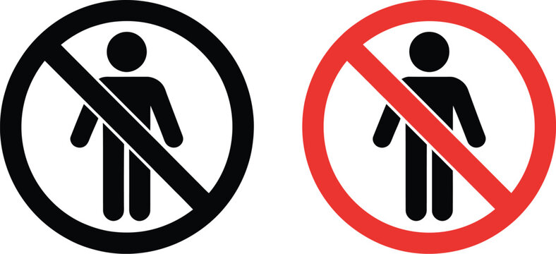 No entry person icons, crossed human access signs for restricted zones safety regulations and control graphics.