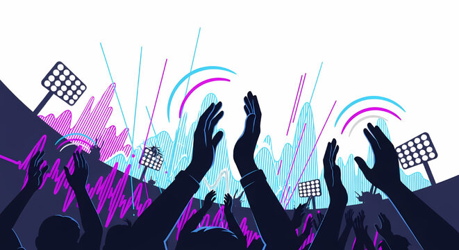 Crowd cheering at a sports stadium event