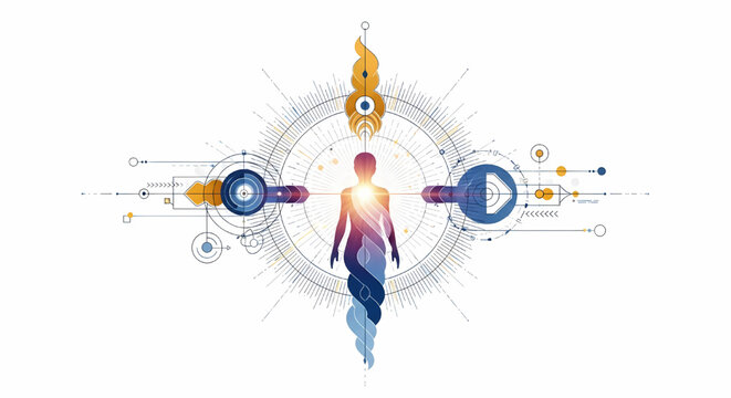 Spiritual human silhouette and chakra energy design