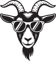 Fototapeta premium Cool goat head with sunglasses, detailed animal portrait on transparent background