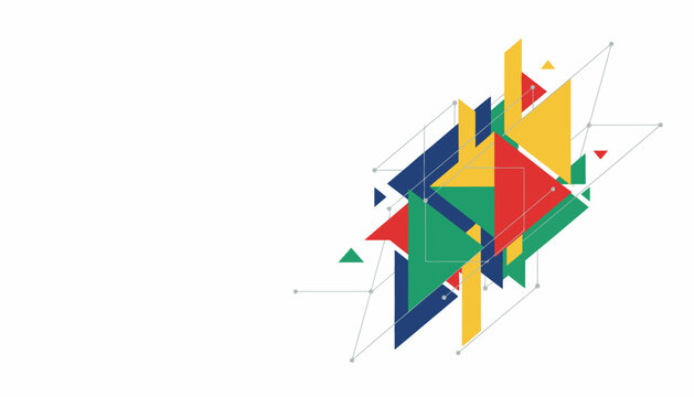 Dynamic abstract geometric background with colorful overlapping triangles and modern shapes, ideal for technology, business, and digital design projects.