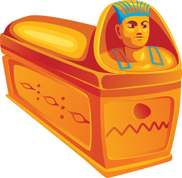 Vector cartoon children's illustration of an Ancient Egyptian sarcophagus. A symbol of Egyptian culture, the stone sarcophagus of the pharaoh Tutankhamun, with hieroglyphs and symbols, part of the rel