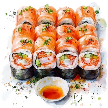 Spring Rolls, clipart vector in watercolor style with flowing brushwork, isolated on a white background.