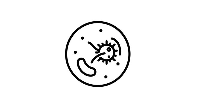 Microscopic view of bacteria and cells in a petri dish, science and research concept