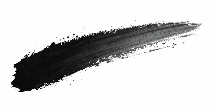 A close up of a black mascara brush resembles a delicate feather, creating a dark grungy frame and messy ink splash design with a vintage paint texture border on old paper.