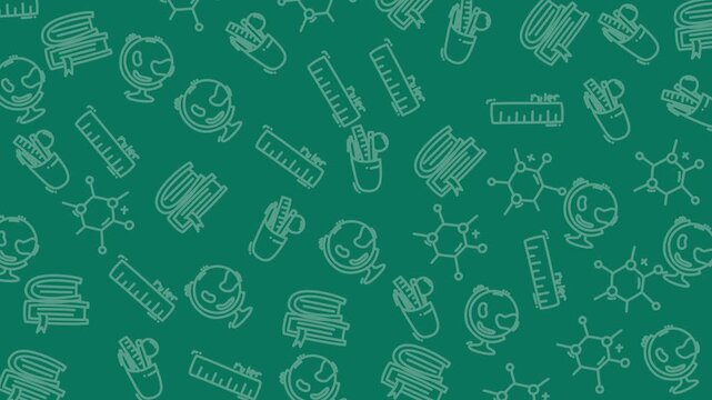 Green chalkboard filled with science doodles. Tiny beakers, rulers, and molecules float joyfully. Silly smiles peek from behind lab tools. Perfect for educational or science-themed designs
