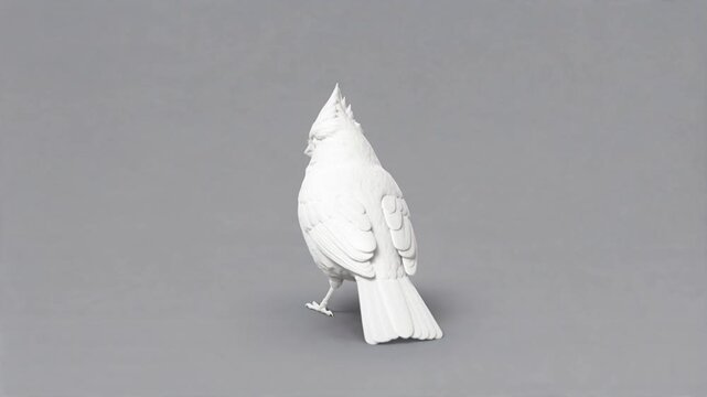 3D rendering in white color of cardinal bird isolated on a clean solid color gray background