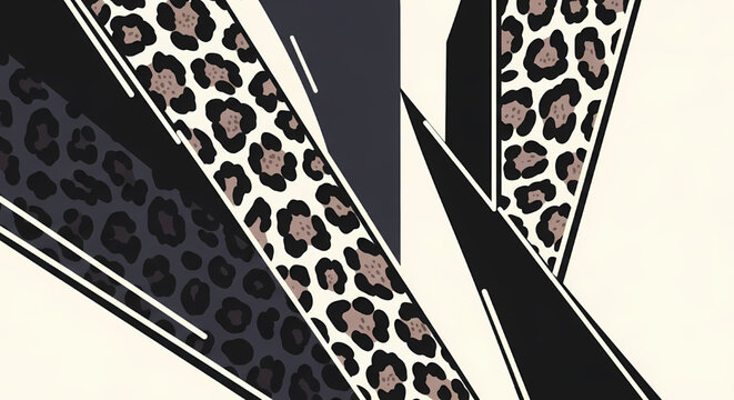 Abstract geometric pattern with leopard print segments
