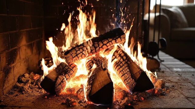 Cozy Fireplace Burning Wood Cinematic Loop 