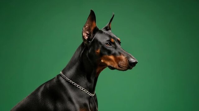 Elegant black doberman with focused expression in profile