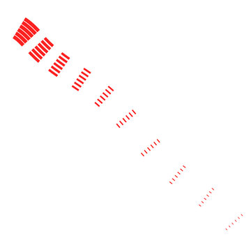Abstract red stripes arranged diagonally on a transparent background, creating a sense of movement, A minimalist composition featuring a series of red parallel lines that diminish in size