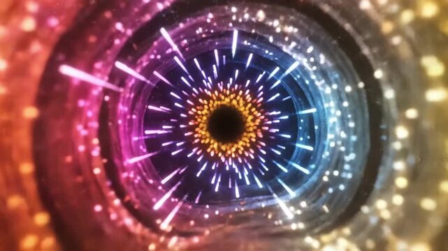 Colorful vortex of light and energy with sparkling particles in motion