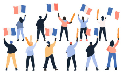 Obraz premium Diverse supporters proudly waving French flags in unity.