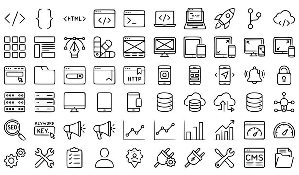 Web design and development line icons set editable vector illustration