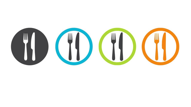 set of four icons showing fork and knife in circles food and restaurant symbols